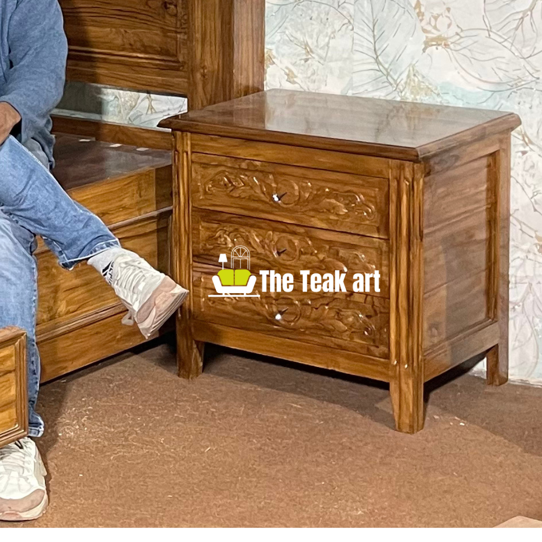 Solid Teak Wood Carved Poster Bed - Image 8