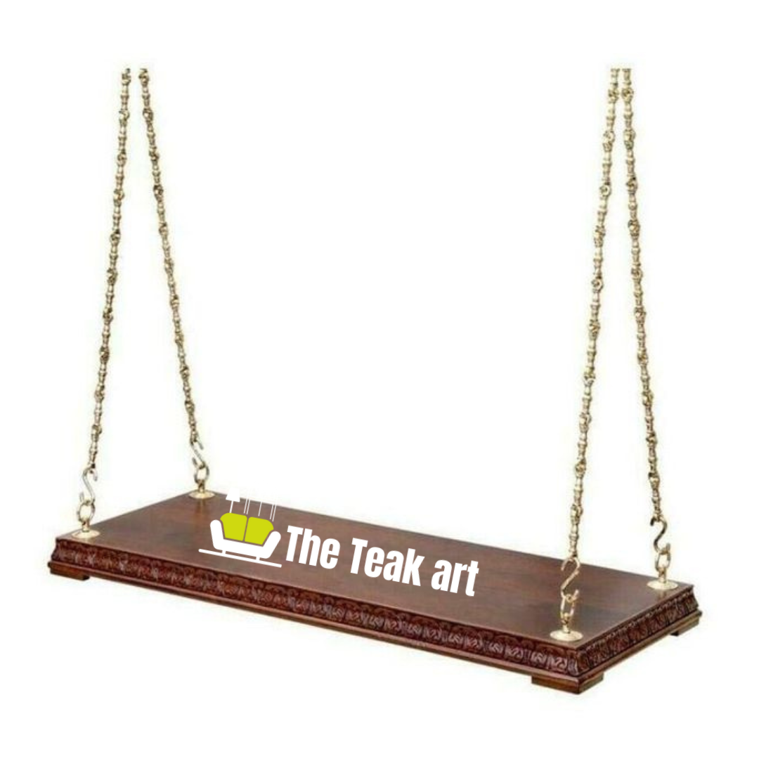 Teak Wood Reversible Swing Jhula with Natural Polish & Brass Chain | The Teak Art - Image 4