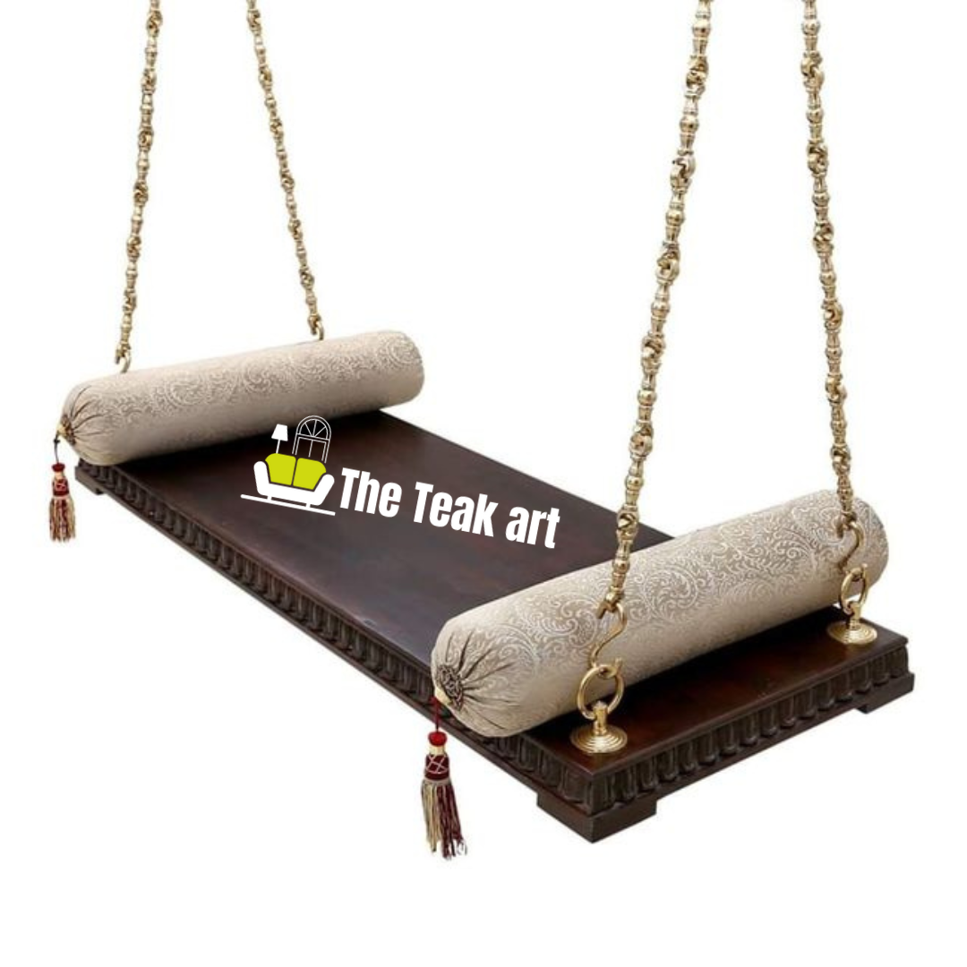 Teak Wood Reversible Swing Jhula with Natural Polish & Brass Chain | The Teak Art - Image 5