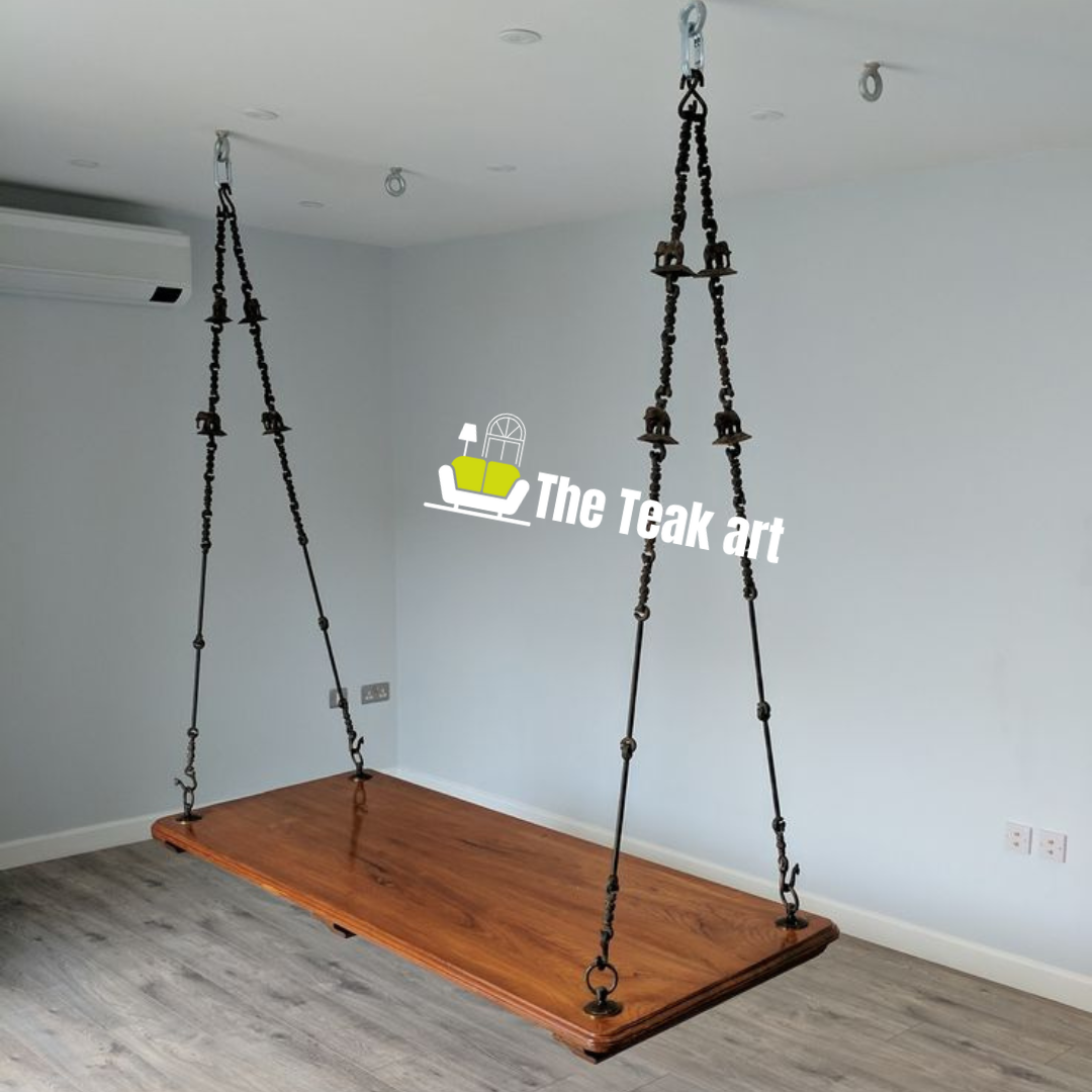 Teak Wood Reversible Swing Jhula with Natural Polish & Brass Chain | The Teak Art - Image 6