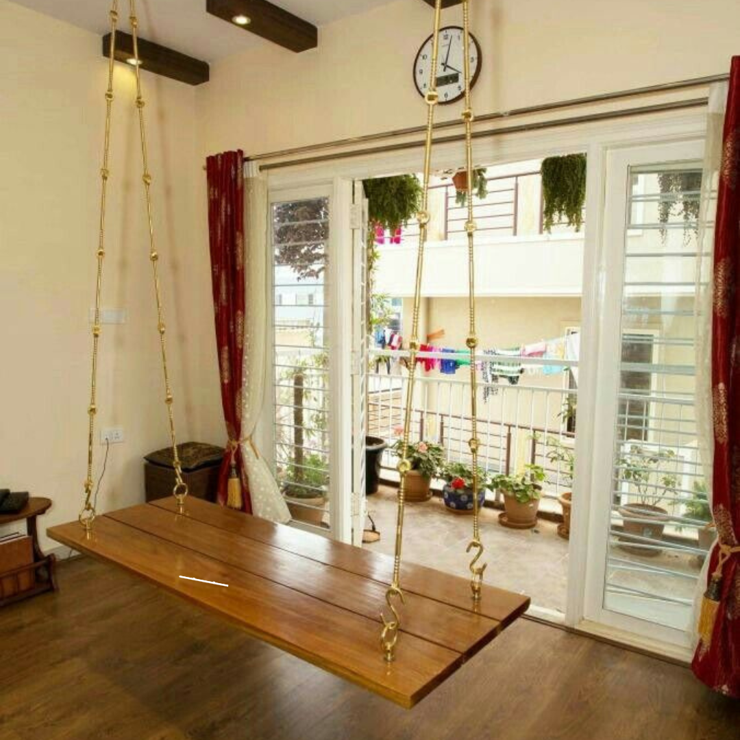 Teak Wood Reversible Swing Jhula with Natural Polish & Brass Chain | The Teak Art - Image 7