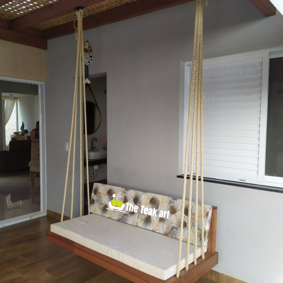 Teak Wood Reversible Swing Jhula with Natural Polish & Brass Chain | The Teak Art - Image 8