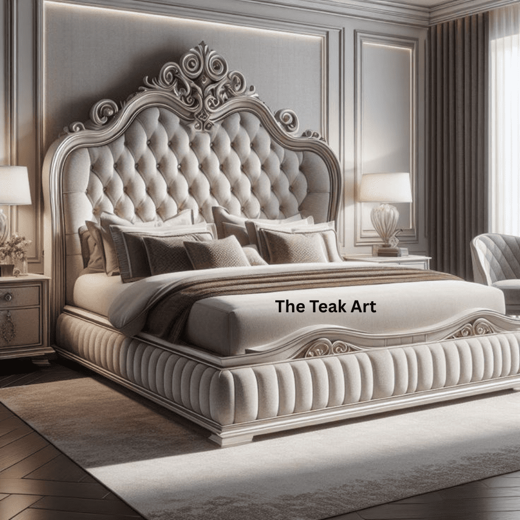 Elegant royal antique king size bed with light carving