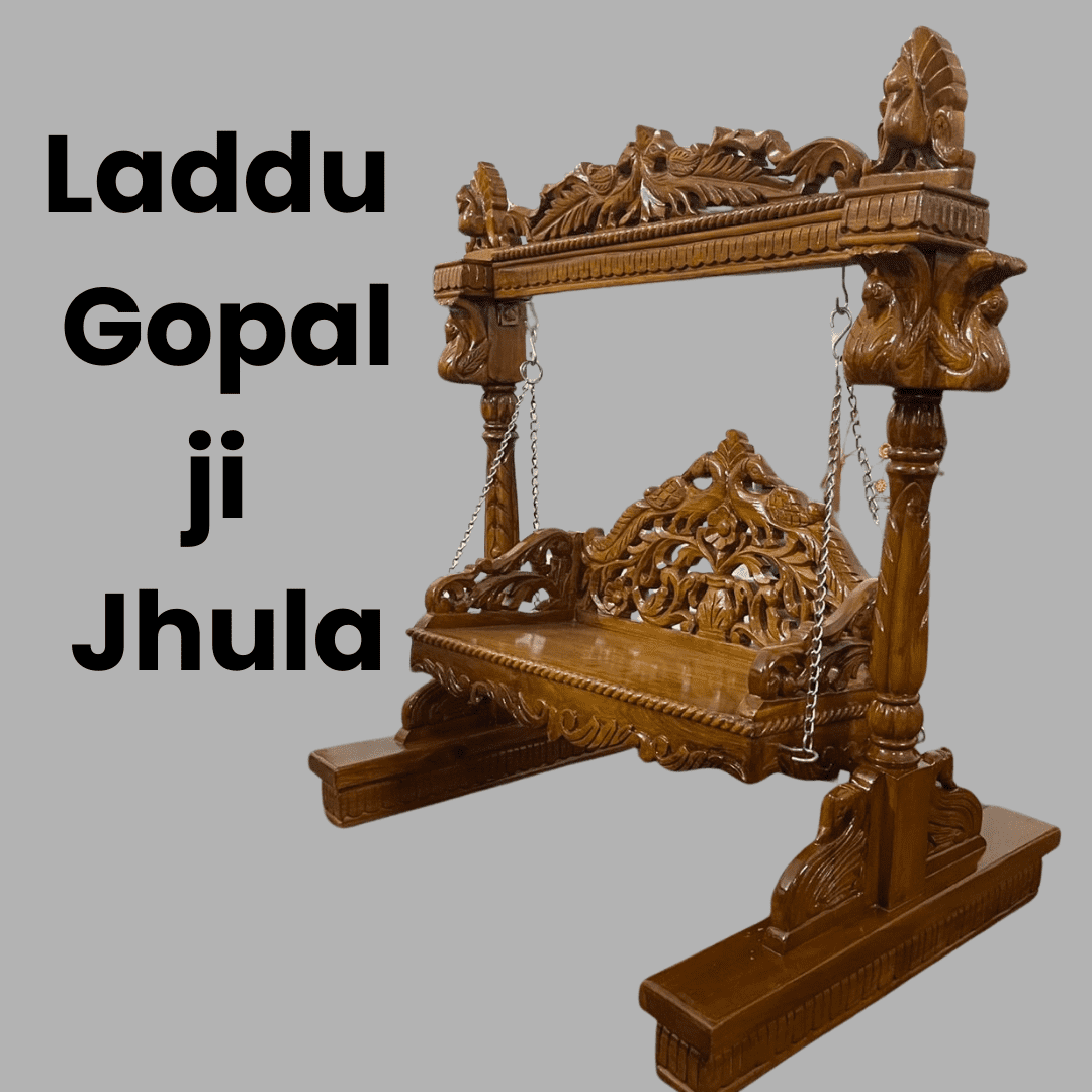 Handcrafted Teak Wood Laddu Gopal Ji Jhula